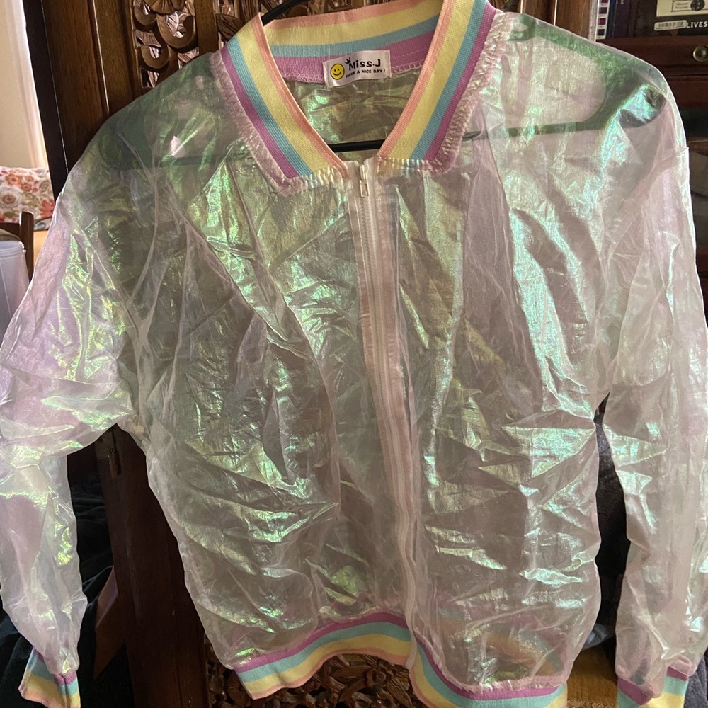 Rainbow collared bomber jacket